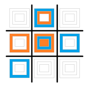 Игрок2 ставит большой квадратик в нижний ряд слева
