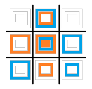 Игрок2 ставит средний квадратик в нижний ряд справа
